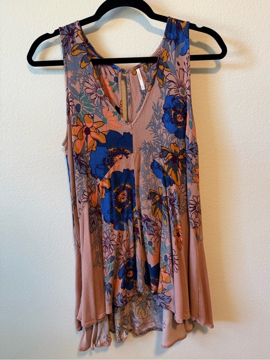 Free People Tops - Free People Mauve Pink Tunic with Blue & Orange Floral Print